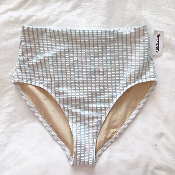Old Navy bikini bottoms MED blue stripe high rise & high cut New with tags! - Picture 2 of 9